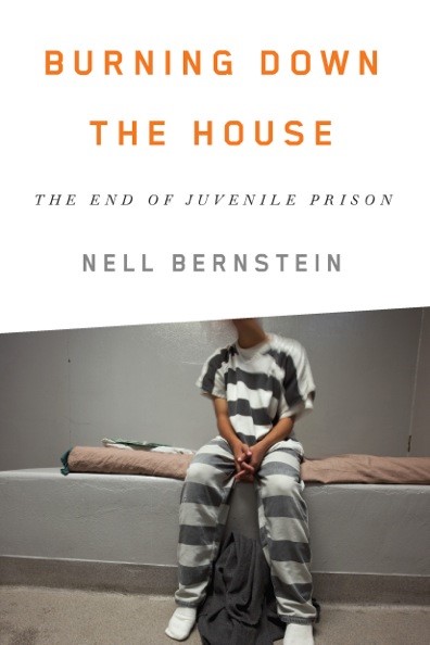 Book cover with a teenager in gray and white prison uniform sitting upright on a concrete bed